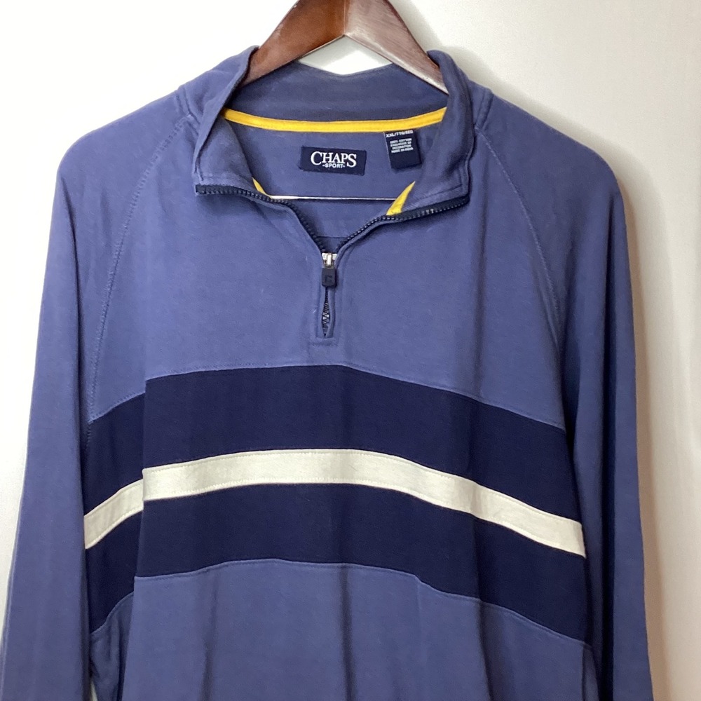 Chaps Sport Mens Long‎ Sleeve Quarter Zip Pullover Sweatshirt Blue XXL